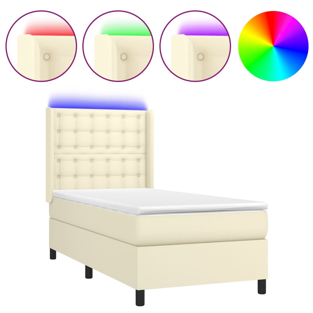 Giroletto a Molle con Materasso e LED Crema 90x190cm Similpelle | homemem39