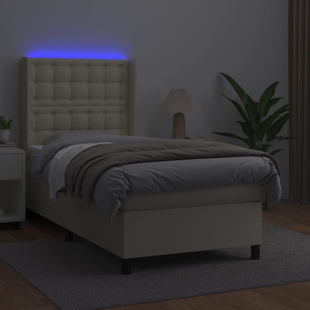 Giroletto a Molle con Materasso e LED Crema 90x190cm Similpelle | homemem39