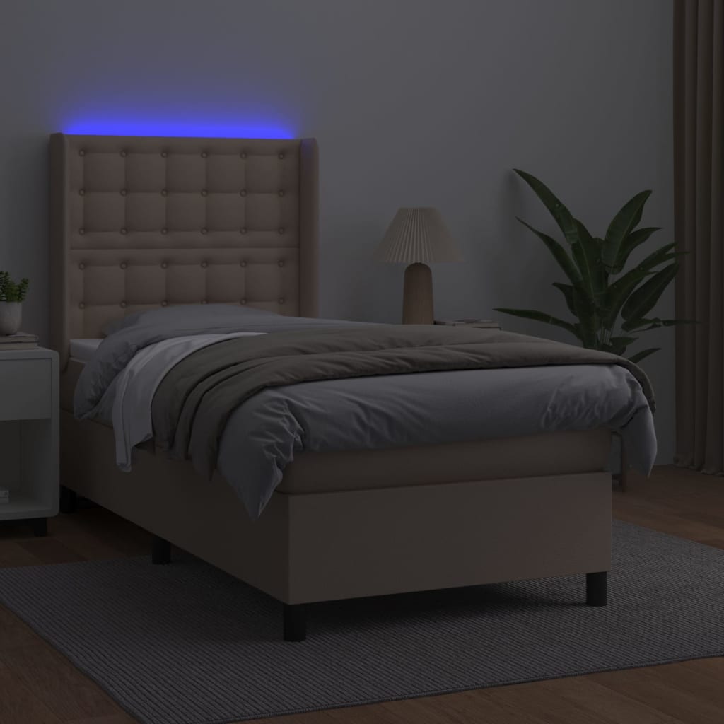 Giroletto Molle Materasso e LED Cappuccino 90x190 cm Similpelle