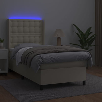 Giroletto a Molle con Materasso e LED Crema 90x200cm Similpelle | homemem39