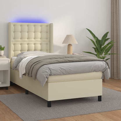 Giroletto a Molle con Materasso e LED Crema 90x200cm Similpelle | homemem39
