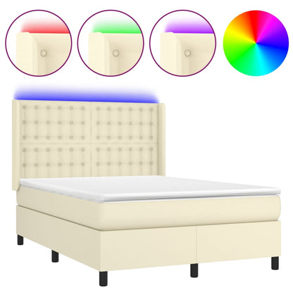Giroletto a Molle con Materasso e LED Crema 140x190 cm | homemem39