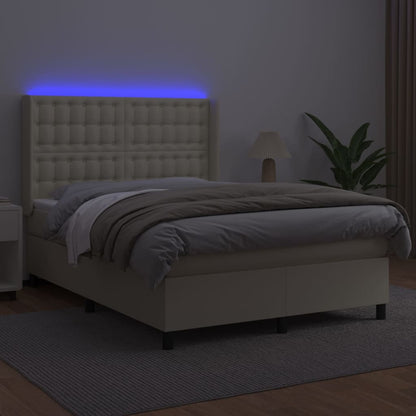 Giroletto a Molle con Materasso e LED Crema 140x190 cm | homemem39