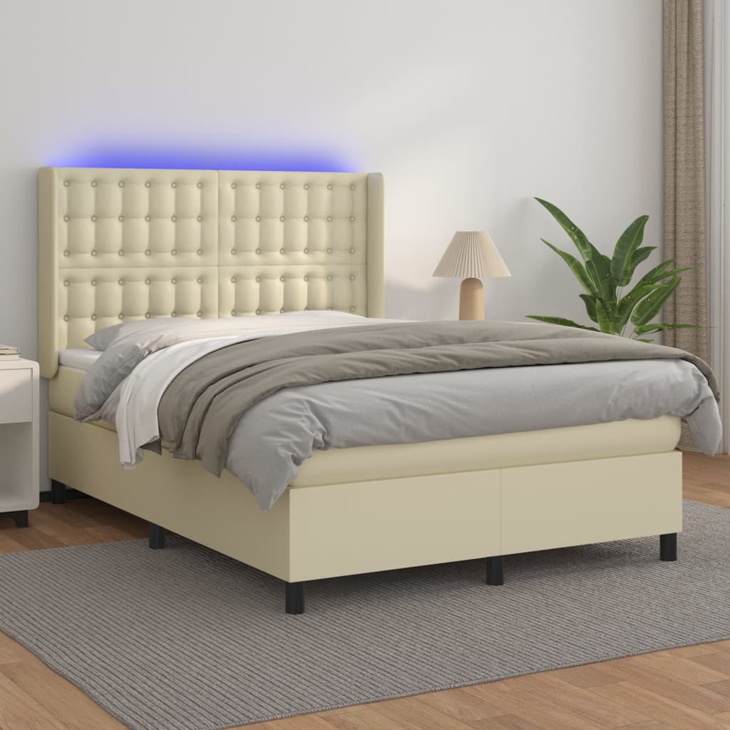 Giroletto a Molle con Materasso e LED Crema 140x190 cm | homemem39