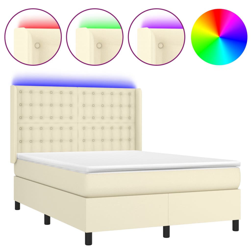 Giroletto a Molle con Materasso e LED Crema 140x200 cm | homemem39