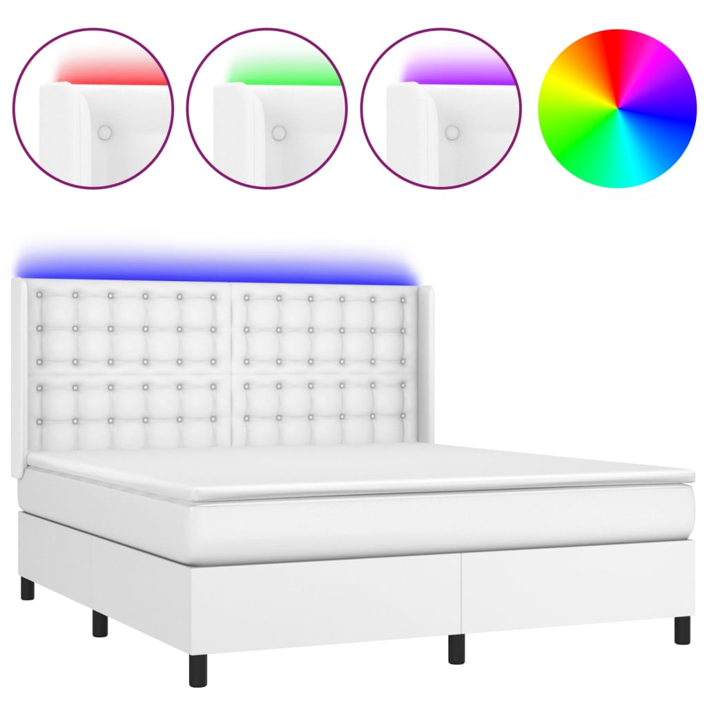 Giroletto Molle con Materasso e LED Bianco 160x200cm Similpelle