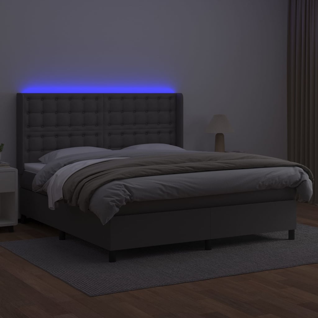 Giroletto Molle con Materasso e LED Grigio 160x200cm Similpelle | homemem39