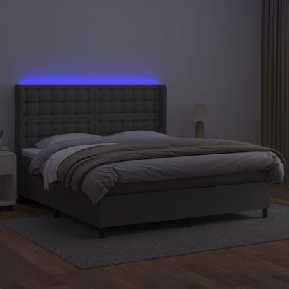 Giroletto Molle con Materasso e LED Grigio 160x200cm Similpelle | homemem39