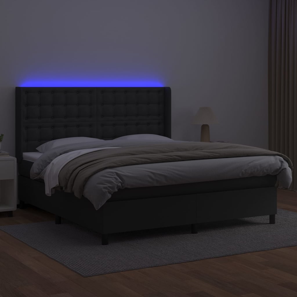 Giroletto a Molle con Materasso e LED Nero 180x200cm Similpelle - homemem39