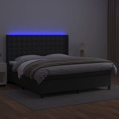 Giroletto a Molle con Materasso e LED Nero 180x200cm Similpelle - homemem39