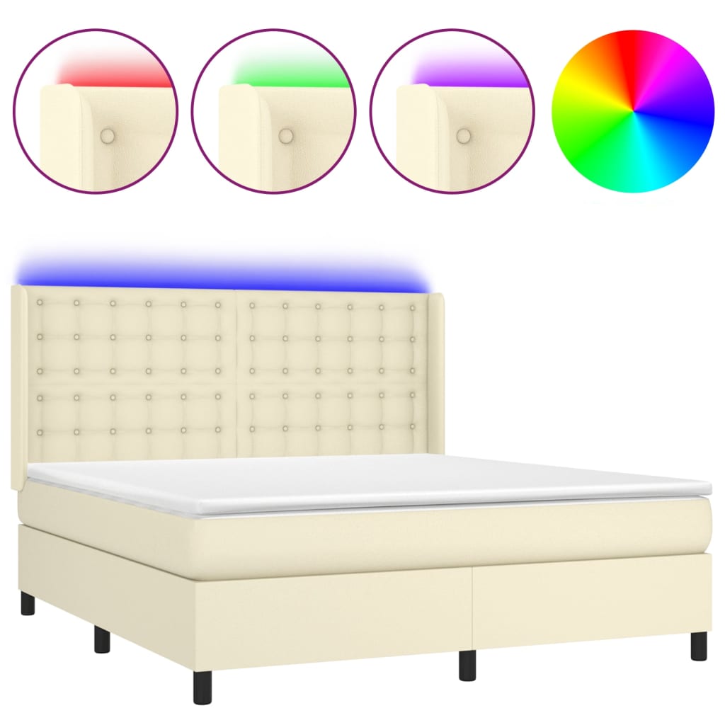Giroletto a Molle con Materasso e LED Crema 180x200 cm | homemem39