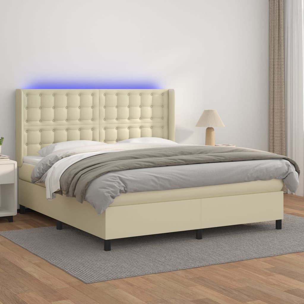 Giroletto a Molle con Materasso e LED Crema 180x200 cm | homemem39