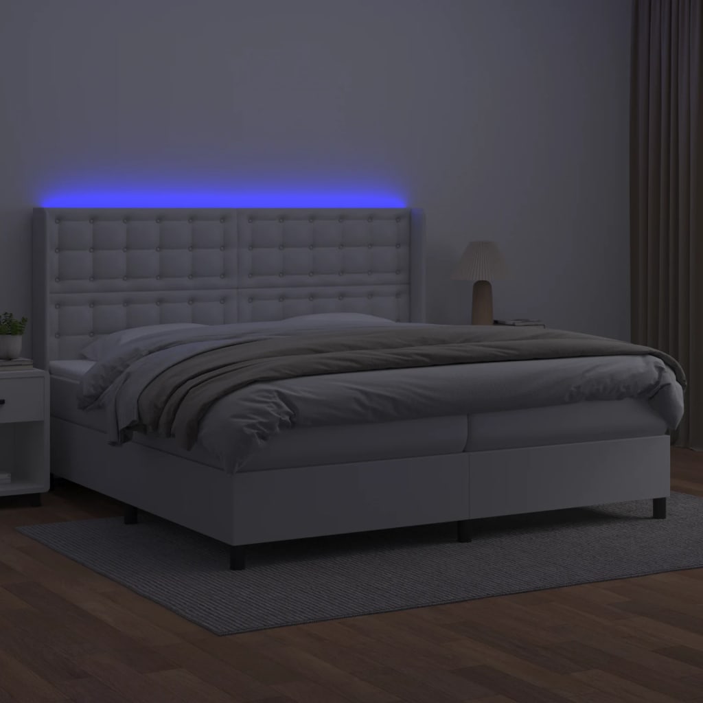 Giroletto Molle con Materasso e LED Bianco 200x200cm Similpelle