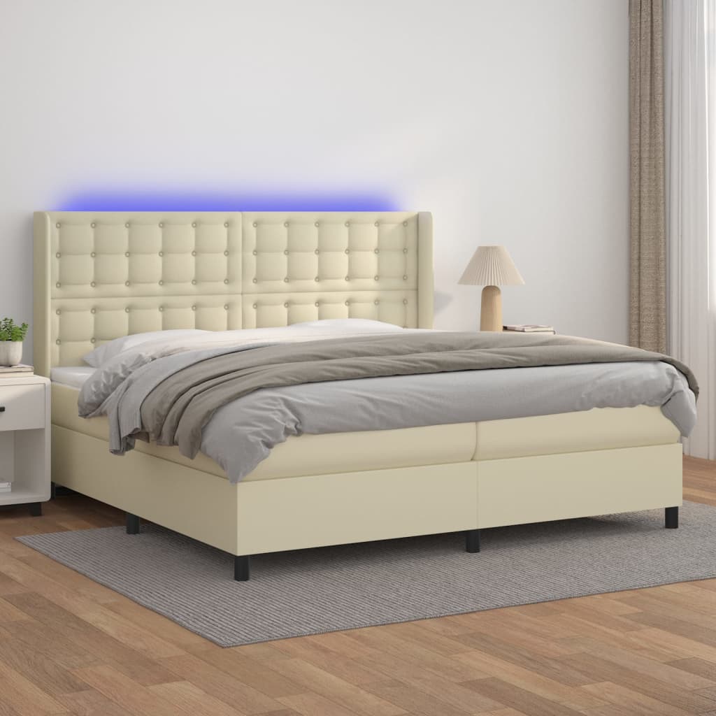 Giroletto a Molle con Materasso e LED Crema 200x200 cm | homemem39