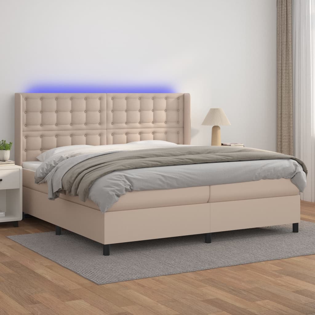 Giroletto Molle Materasso e LED Cappuccino 200x200cm Similpelle