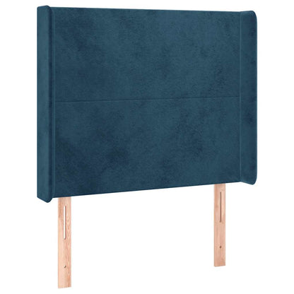Letto a Molle con Materasso e LED Blu Scuro 90x200cm in Velluto