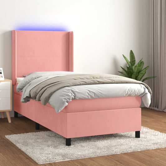Letto a Molle con Materasso e LED Rosa 90x200 cm in Velluto - homemem39