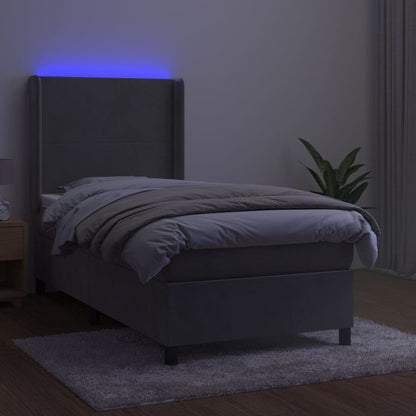 Letto a Molle Materasso e LED Grigio Chiaro 100x200 cm Velluto | homemem39