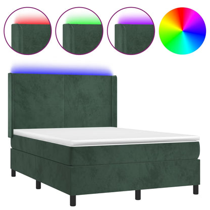 Letto a Molle con Materasso e LED Verde Scuro 140x190cm Velluto