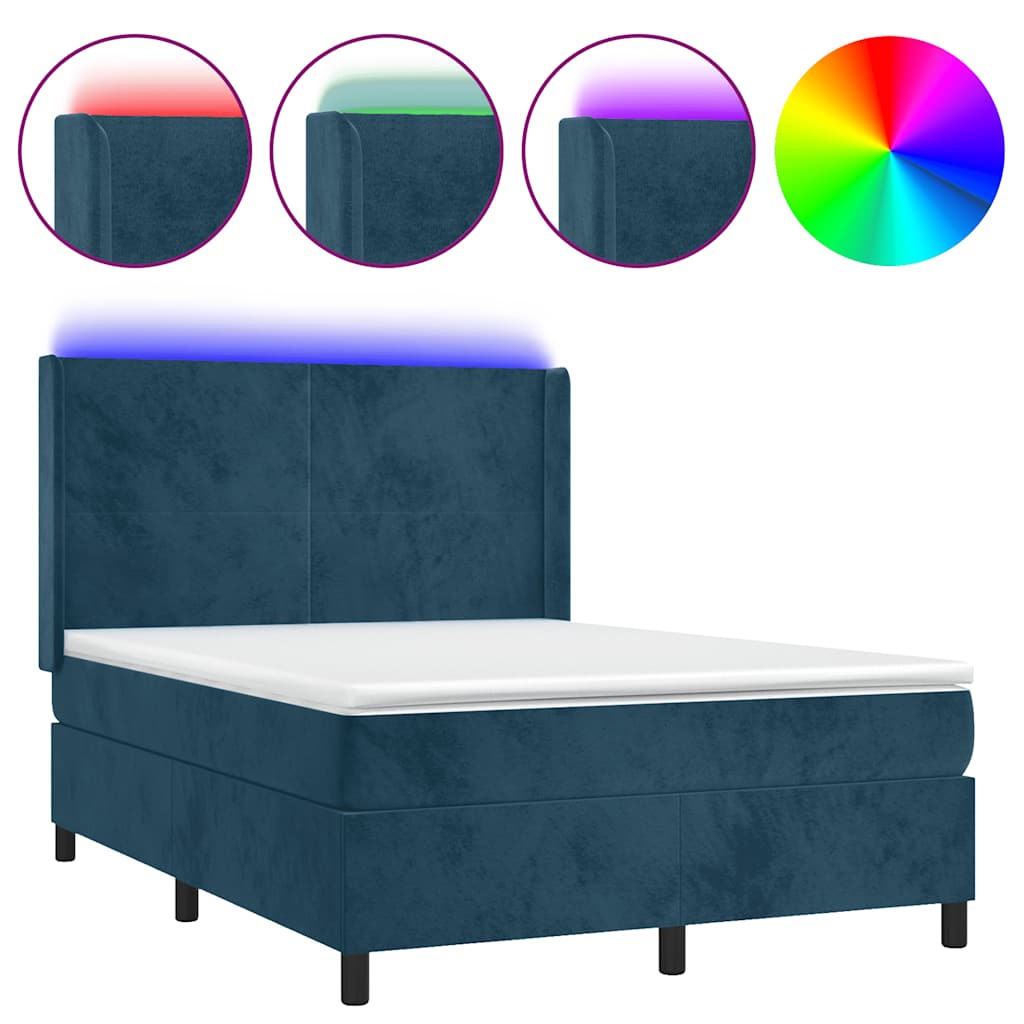 Letto a Molle con Materasso e LED Blu Scuro 140x190 cm | homemem39
