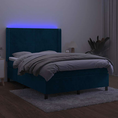 Letto a Molle con Materasso e LED Blu Scuro 140x190 cm