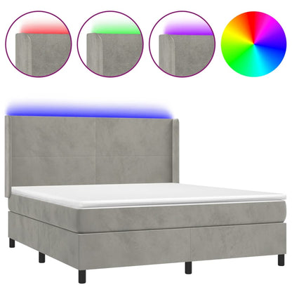 Letto a Molle Materasso e LED Grigio Chiaro 160x200 cm Velluto