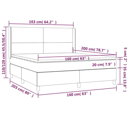 Letto a Molle Materasso e LED Grigio Chiaro 160x200 cm Velluto