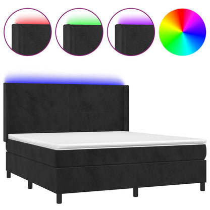 Letto a Molle con Materasso e LED Nero 160x200 cm in Velluto