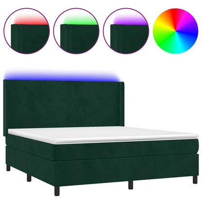 Letto a Molle con Materasso e LED Verde Scuro 160x200cm Velluto
