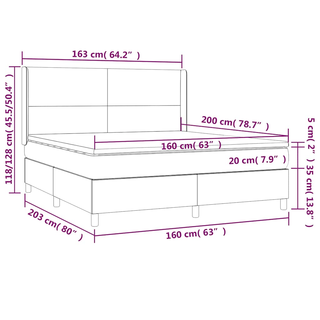 Letto a Molle con Materasso e LED Blu Scuro 160x200 cm | homemem39