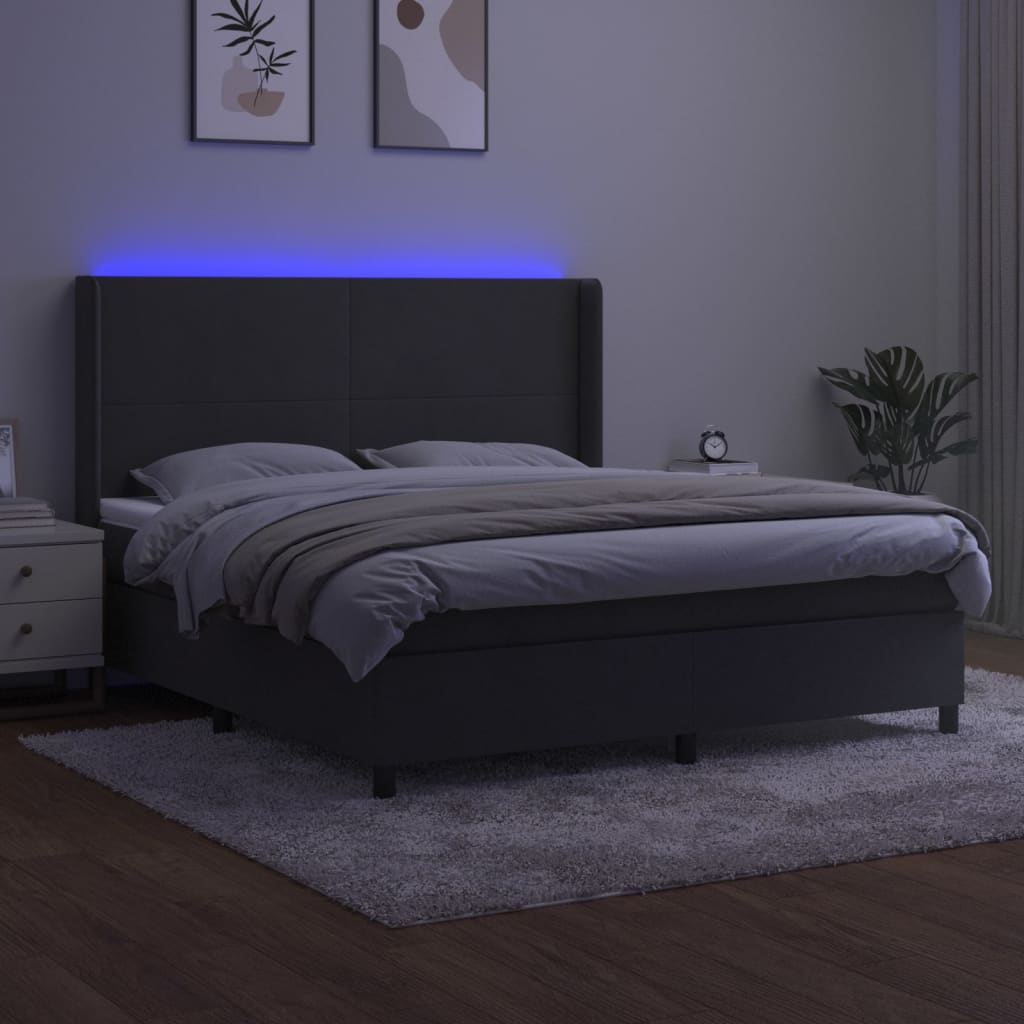 Letto a Molle con Materasso e LED Grigio Scuro 180x200 cm | homemem39