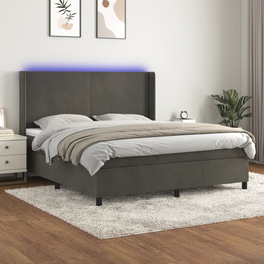 Letto a Molle con Materasso e LED Grigio Scuro 180x200 cm | homemem39