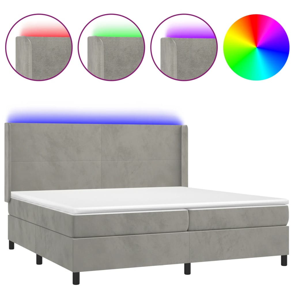 Letto a Molle Materasso e LED Grigio Chiaro 200x200 cm Velluto | homemem39