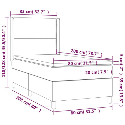 Letto a Molle con Materasso e LED Grigio Scuro 80x200cm Velluto - homemem39