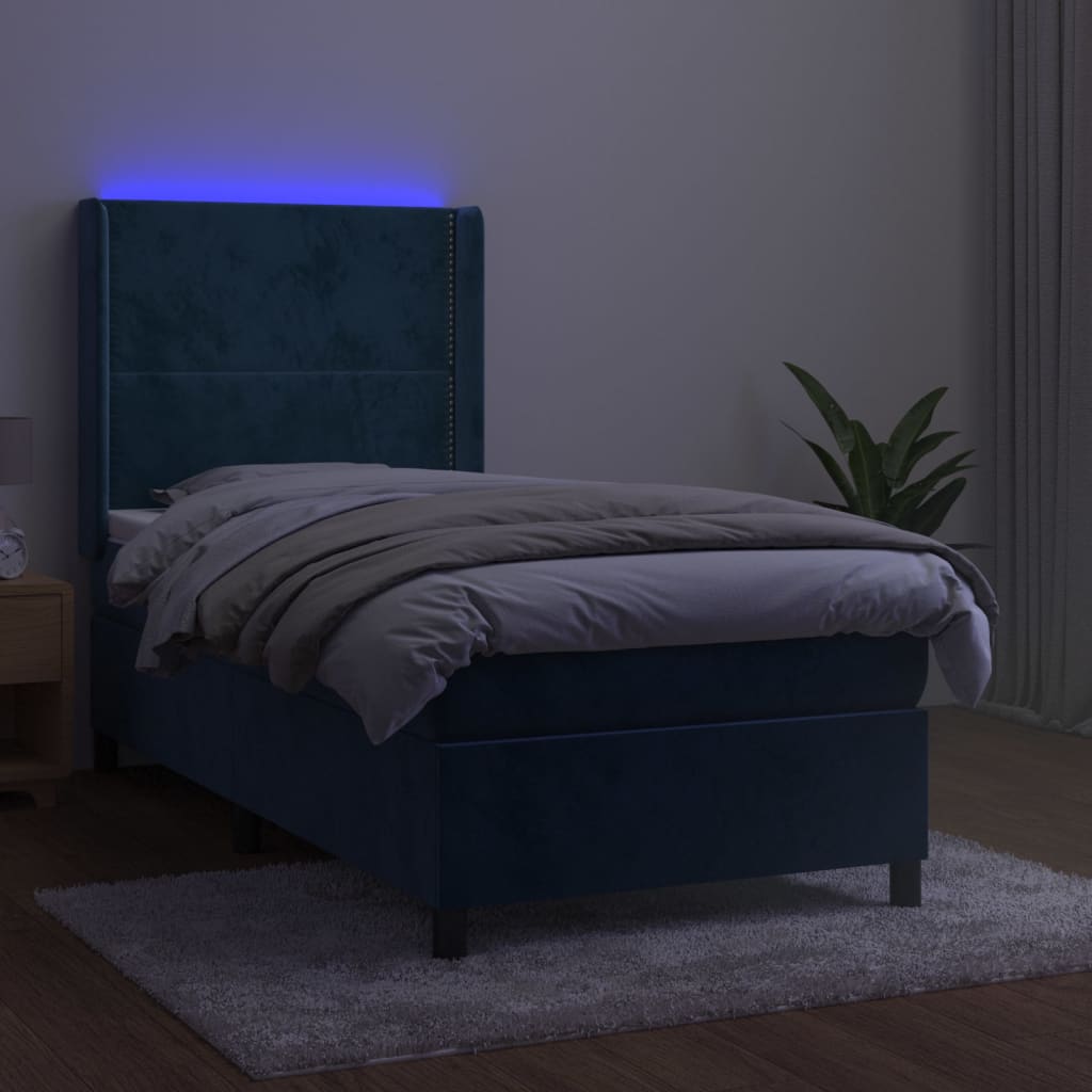 Letto a Molle con Materasso e LED Blu Scuro 80x200cm in Velluto | homemem39