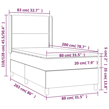 Letto a Molle con Materasso e LED Blu Scuro 80x200cm in Velluto | homemem39