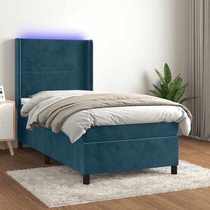 Letto a Molle con Materasso e LED Blu Scuro 100x200 cm