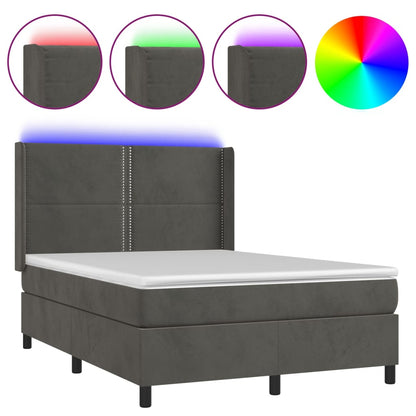 Letto a Molle con Materasso e LED Grigio Scuro 140x190 cm | homemem39