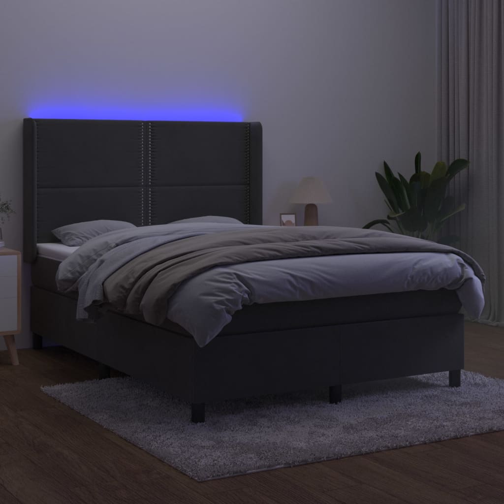 Letto a Molle con Materasso e LED Grigio Scuro 140x190 cm | homemem39