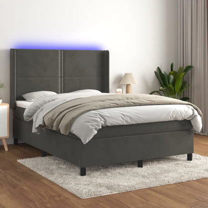 Letto a Molle con Materasso e LED Grigio Scuro 140x200 cm | homemem39