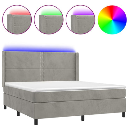 Letto a Molle Materasso e LED Grigio Chiaro 160x200 cm Velluto