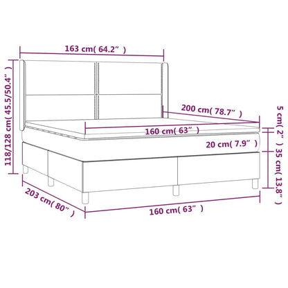 Letto a Molle Materasso e LED Grigio Chiaro 160x200 cm Velluto