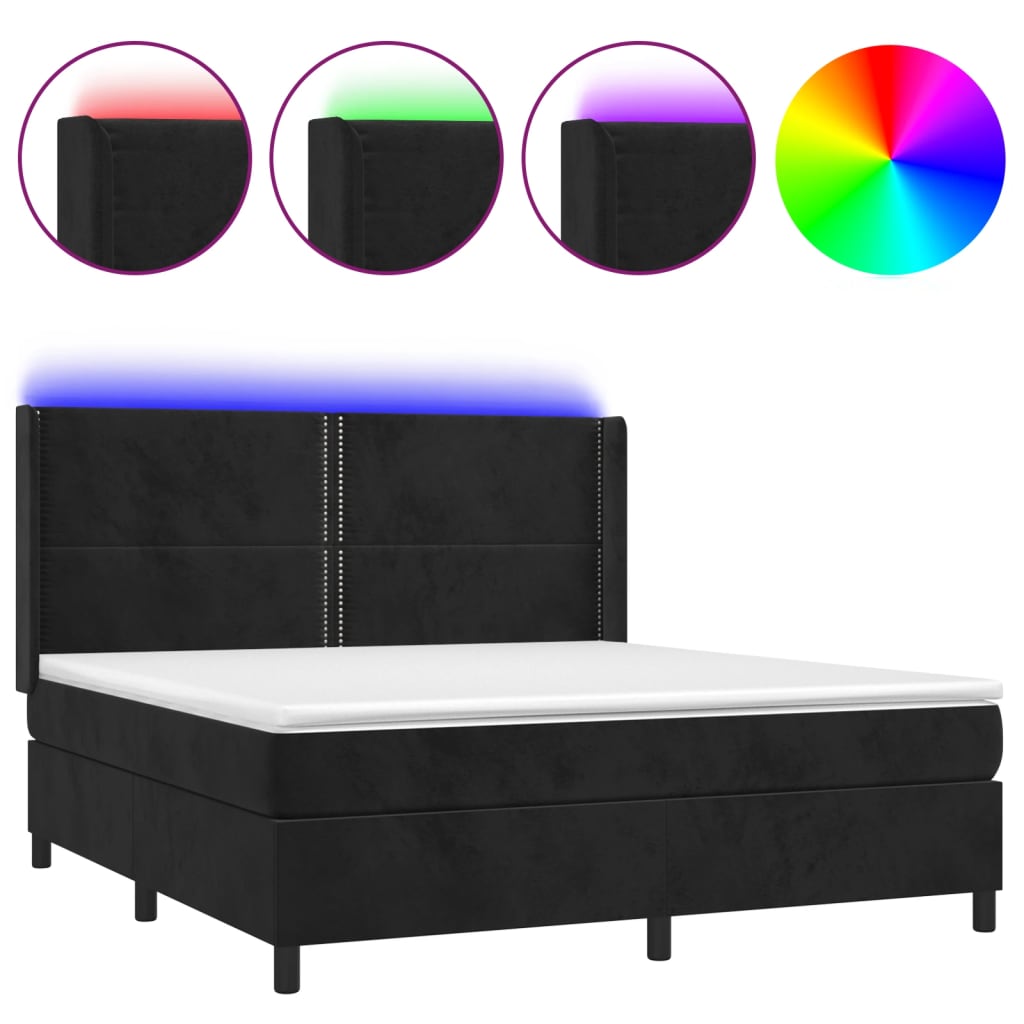 Letto a Molle con Materasso e LED Nero 160x200 cm in Velluto | homemem39