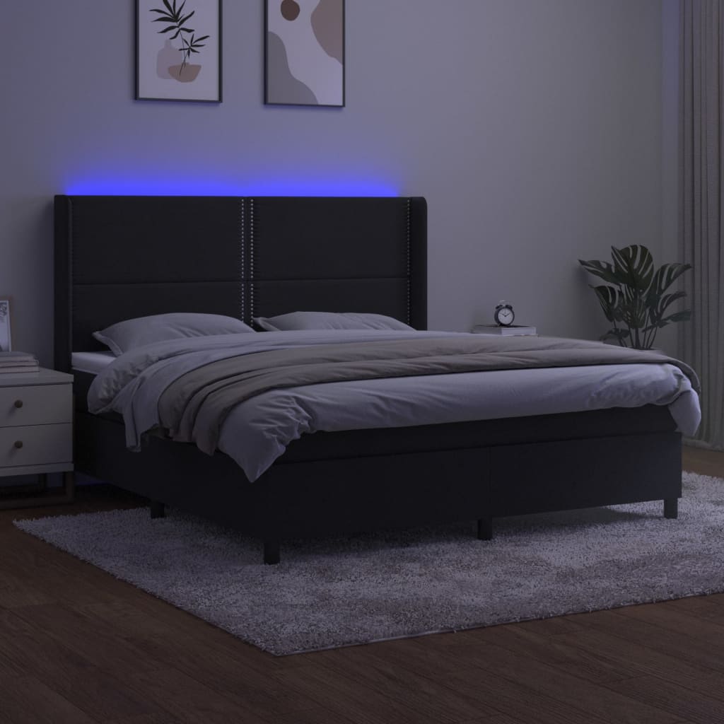 Letto a Molle con Materasso e LED Nero 160x200 cm in Velluto | homemem39