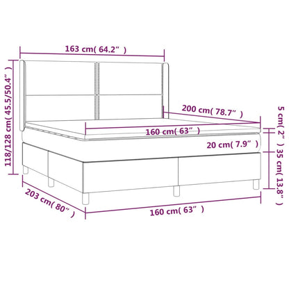 Letto a Molle con Materasso e LED Rosa 160x200 cm in Velluto