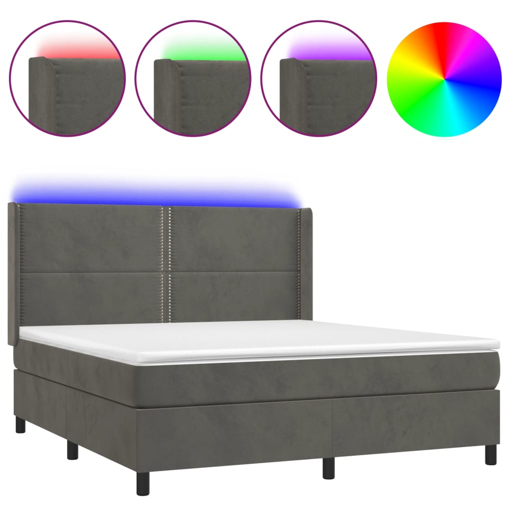 Letto a Molle con Materasso e LED Grigio Scuro 180x200 cm | homemem39