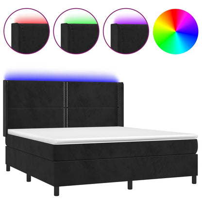Letto a Molle con Materasso e LED Nero 180x200 cm in Velluto | homemem39