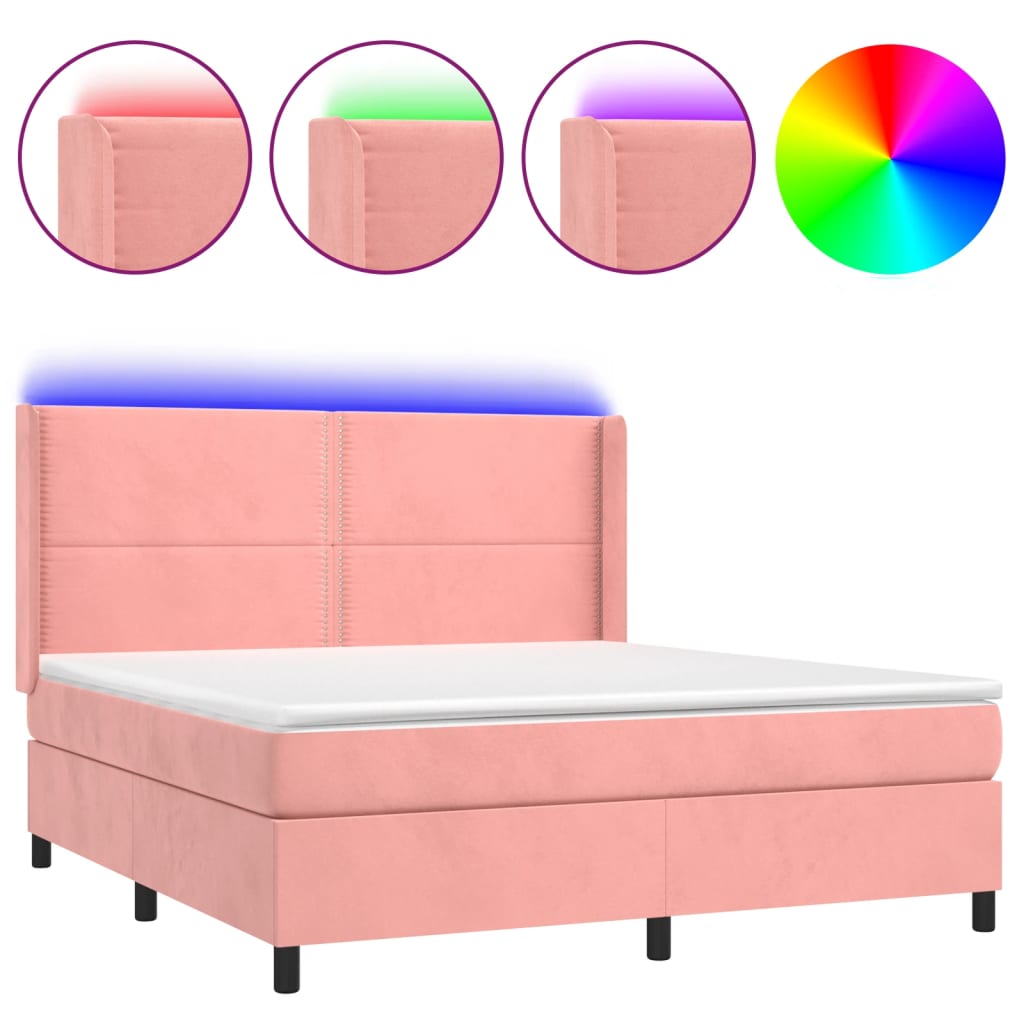 Letto a Molle con Materasso e LED Rosa 180x200 cm in Velluto