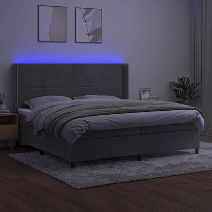Letto a Molle Materasso e LED Grigio Chiaro 200x200 cm Velluto | homemem39