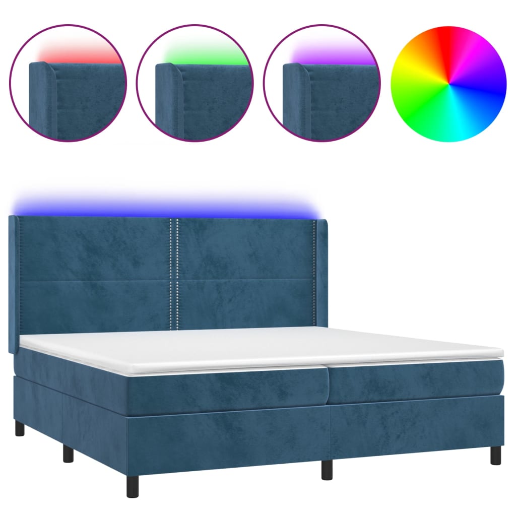 Letto a Molle con Materasso e LED Blu Scuro 200x200 cm | homemem39